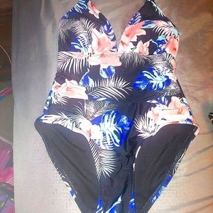 DKNY Black Floral One Piece Swimsuit